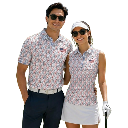 Matching 250th Anniversary USA Pattern Golf Shirt For His And Her, Fourth Of July Matching Couple Golf Shirts GE0525