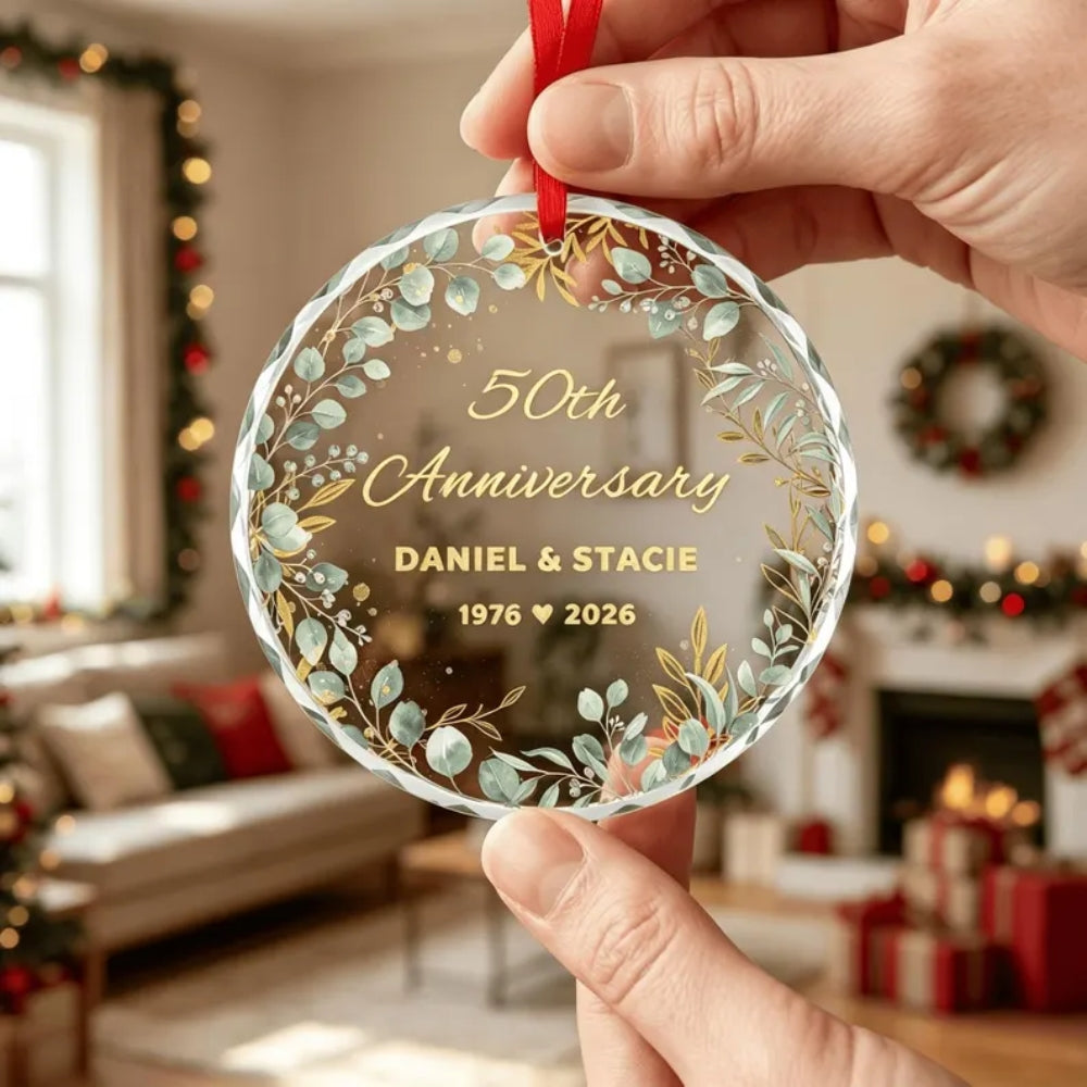 50th Anniversary Personalized Couple Name Glass Ornament, Custom Golden Wedding Anniversary Ornament WD0288