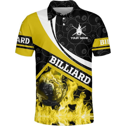 Custom Red Flame 8 Ball Billiard Men Polo Shirts, Custom Flame Billiard Team Shirts BIZ0164