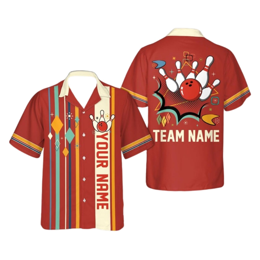Custom Retro Atomic Bowling Hawaiian Shirt For Men, Custom Retro Bowling Team Shirts BE0126