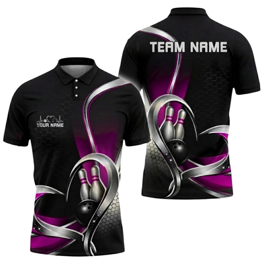 Custom Team Blue Silver Men's Bowling Polo Shirt, Custom Bowling Team Shirts BZ0799