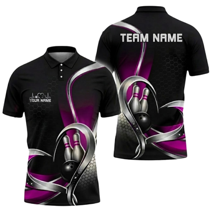 Custom Team Blue Silver Men's Bowling Polo Shirt, Custom Bowling Team Shirts BZ0799