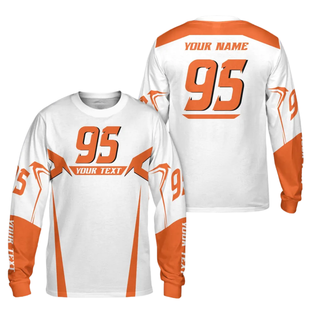 Custom Name & Number Dirt Bike Long Sleeve Men Jersey White Red, Custom Racing Dirt Bike Jerseys MZ0090