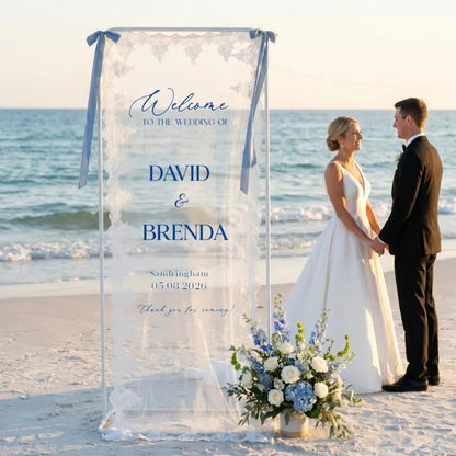 Personalized Lace Sheer Wedding Welcome Sign Banner, Custom Welcome Lace Banner WD0231