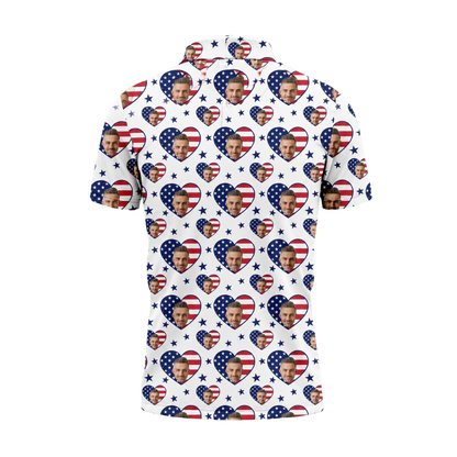 American Flag Custom Face Golf Polo Shirt Men, Custom Photo Patriotic 4th Of July Golf Shirts GZ0291