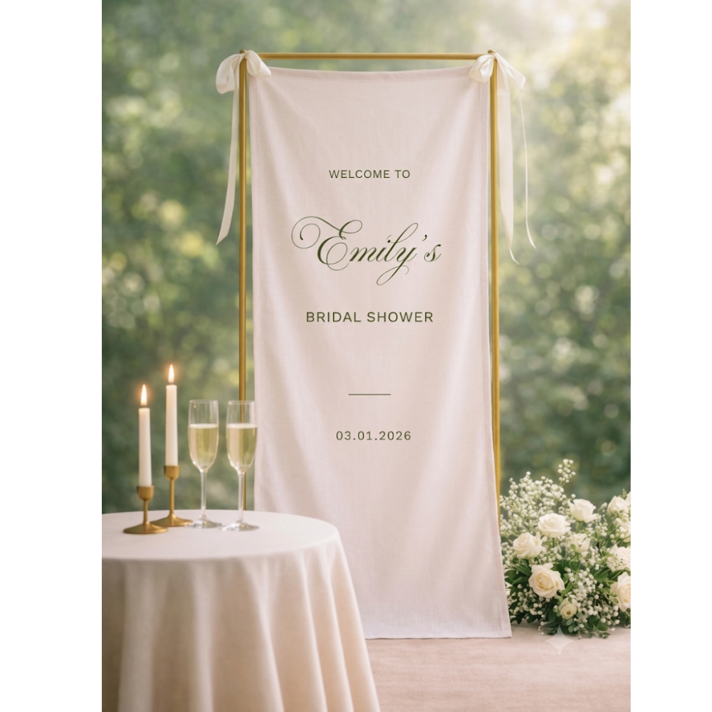 Personalized Bridal Shower Fabric Welcome Banner, Custom Bridal Party Welcome Sign WD0394