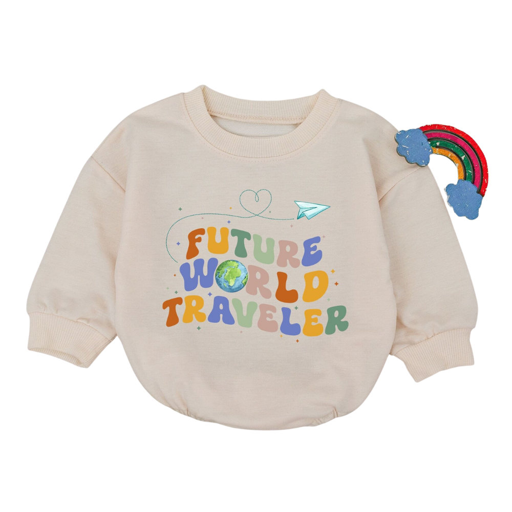 Future World Traveler Baby Romper Sweatshirt, Baby Travel Romper Sweatshirt BB0064