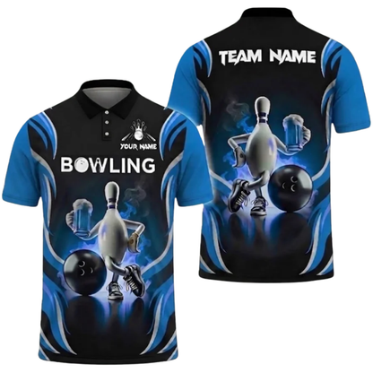 Custom Pin And Beer Bowling Polo Shirt Mens, Custom Team Bowling Shirts For Beer Lovers BZ0478