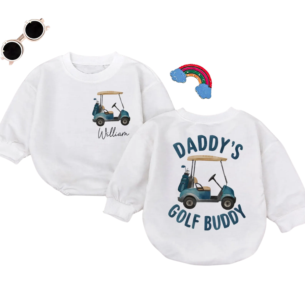 Daddy's Golf Buddy Custom Name Baby Romper Sweatshirt, Custom Baby Golf Romper Sweatshirt BB0102