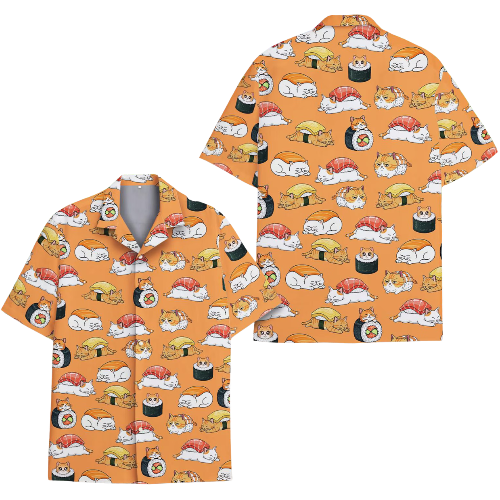 Funny Cat Sushi Hawaiian Shirt Men Women, Cat Sushi Hawaiian Shirt HE0554