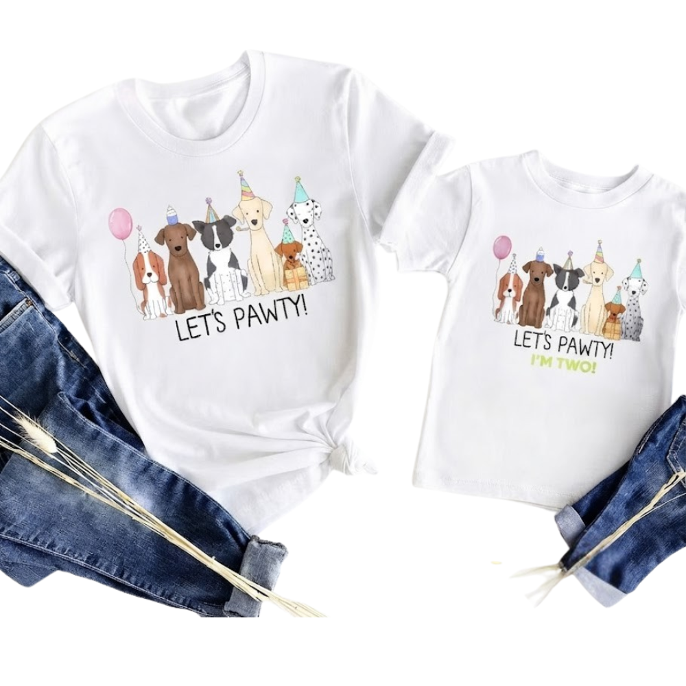 Let's Pawty Personalized Dog Birthday Matching Family T Shirt, Custom Birthday Puppy Family Shirts ET1210