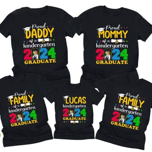 Proud Kindergarten Graduate Custom Photo Family Matching T Shirts, Custom Matching Family Kinder Grad Shirts ET0649