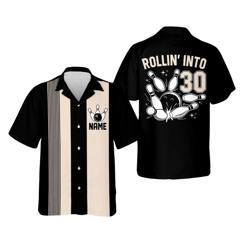 Rollin' Into Custom Age Retro Bowling Hawaiian Shirt, Custom Birthday Bowling Shirts BE0225