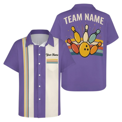 Custom Retro Hawaiian Bowling Shirt For Men Beige And Blue, Custom Retro Bowling Team Shirts BE0273