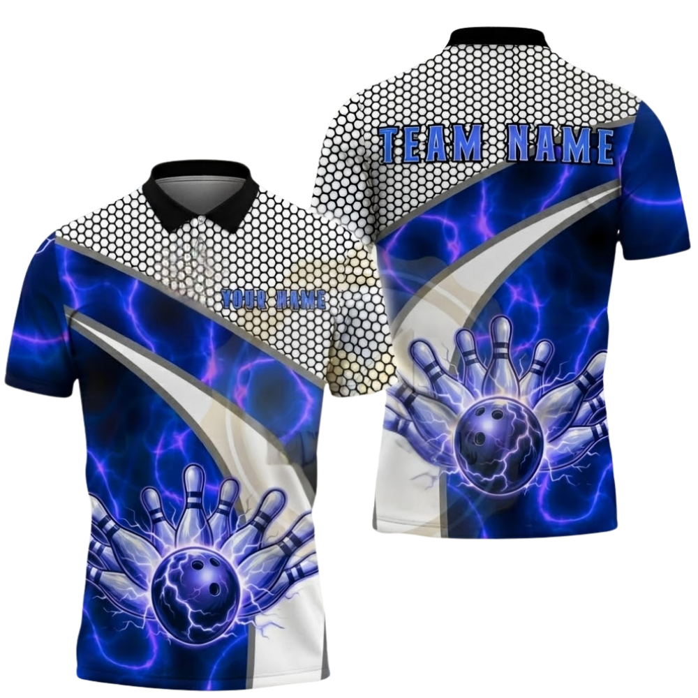 Custom Purple Thunder Lightning Bowling Polo Shirt For Men, Custom Bowling Team Shirts BZ0559