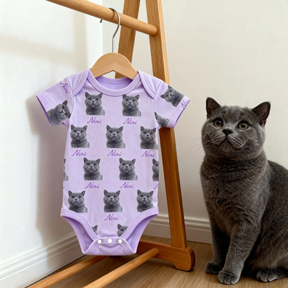 Custom Dog Photo Baby Bodysuit, Personalized Pet Faces Baby Bodysuit BB0449