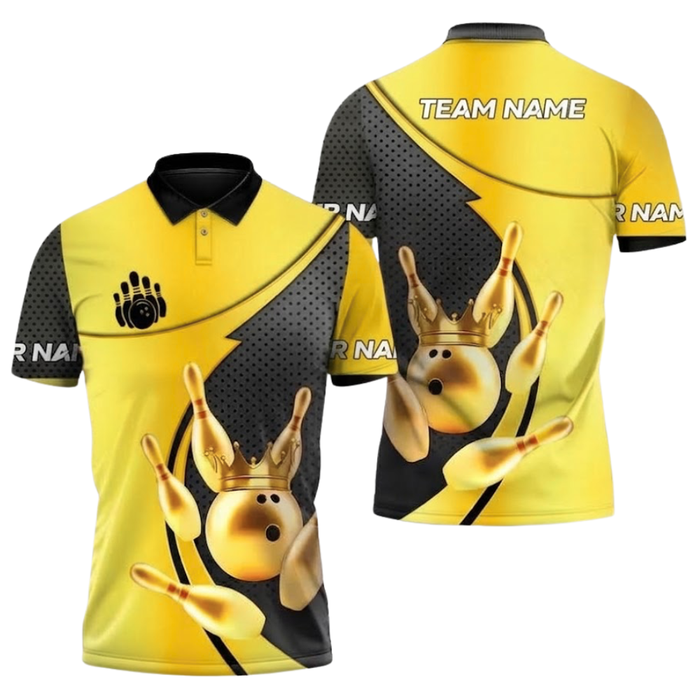 Custom Gold And Red Bowling Team Polo Shirt Mens, Custom Bowling Team Shirts BZ0937
