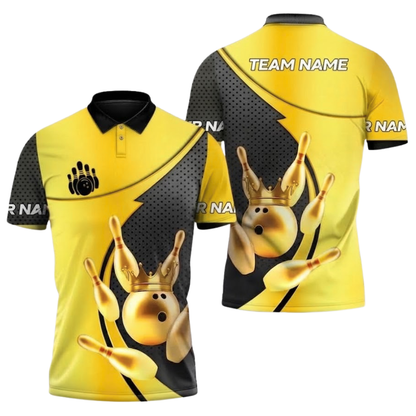 Custom Gold And Red Bowling Team Polo Shirt Mens, Custom Bowling Team Shirts BZ0937