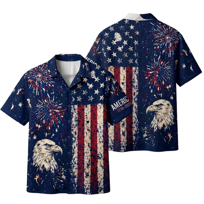 American Flag Eagle Firework Hawaiian Shirt For Men, Patriotic Hawaiian Shirt For Independence Day HE0383