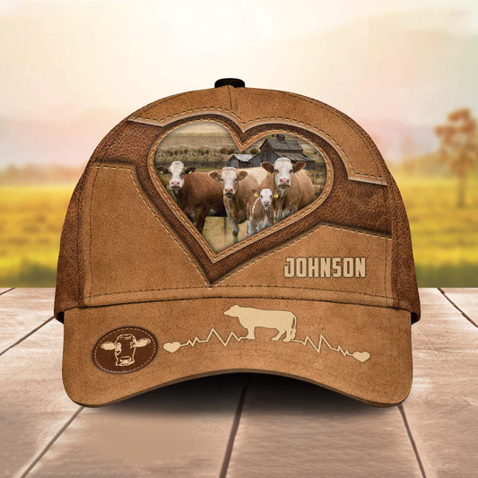 Simmental Heart Shaped Style Customized Name Cap CA0108