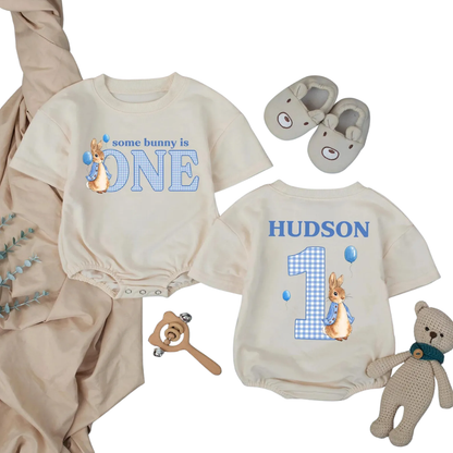 Custom Some Bunny Is One Birthday Tshirt Romper, Custom Rabbit 1st Birthday Baby Romper BB0292