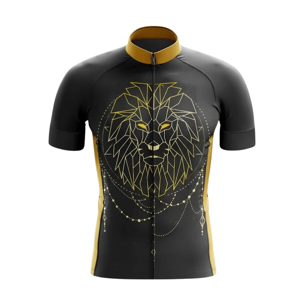 Geometric Lion Cycling Short Sleeve Jersey For Men, Lion Black And Yellow Cycling Jersey CG0878