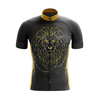 Geometric Lion Cycling Short Sleeve Jersey For Men, Lion Black And Yellow Cycling Jersey CG0878