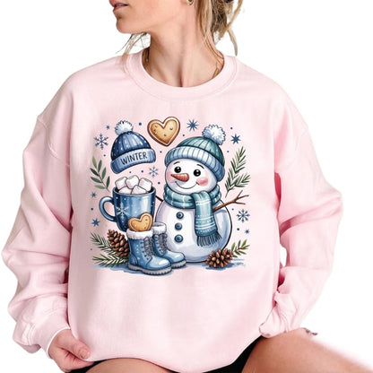 Cute Snowman Sweatshirt for Women, Winter Drink Cup Sweatshirt 2D0530