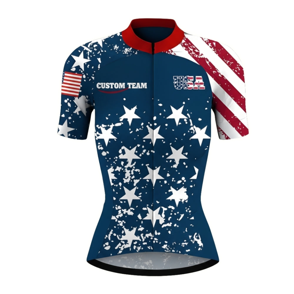Custom Grunge USA Flag Cycling Jersey Short Sleeve For Womens, Custom Patriotic Cycling Jersey For Ladies CZ0056