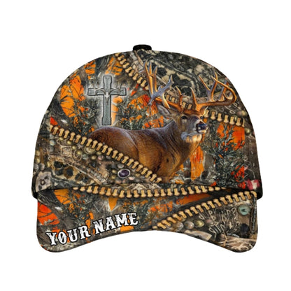 Custom Deer Cross Zipper 3D Printed Baseball Cap, Custom Deer Hunting Cap Hat CP0444