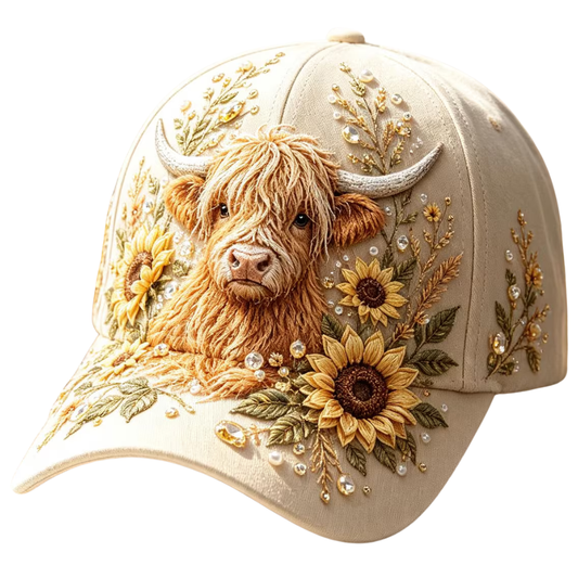 Highland Cow Sunflower 3D Printed Baseball Cap, Highland Cow Lover Cap Hat CP0640