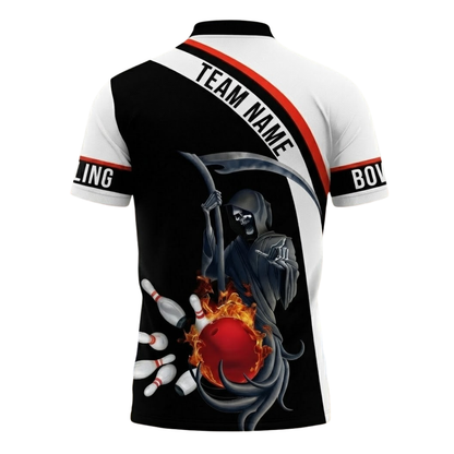 Skull Reaper Custom Mens Bowling Polo Shirt, Custom Skull Team Bowling Shirts BZ0614