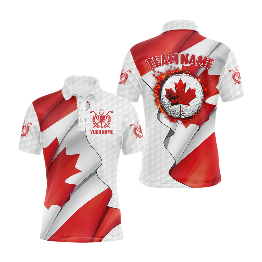 Custom Maple Leaf Team Men's Red And White Golf Polo Shirts, Customized Canada Patriotic Golf Shirts GZ0413