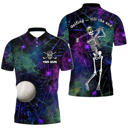 Custom Golfing Till The End Men's Golf Polo Shirt, Custom Fun Skull Golf Shirt GZ0352
