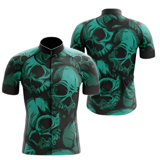 Skull Black And Teal Cycling Jersey Short Sleeve Mens, Skull Cycling Jerseys CZ0038