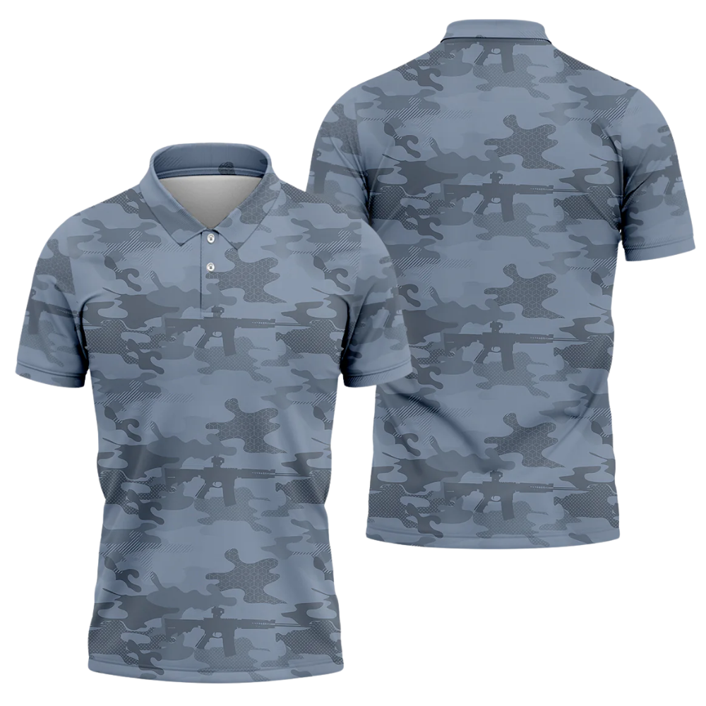 Camo Blue Golf Mens Polo Shirt, Camo Golf Shirts GZ0321