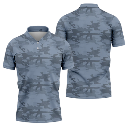 Camo Blue Golf Mens Polo Shirt, Camo Golf Shirts GZ0321