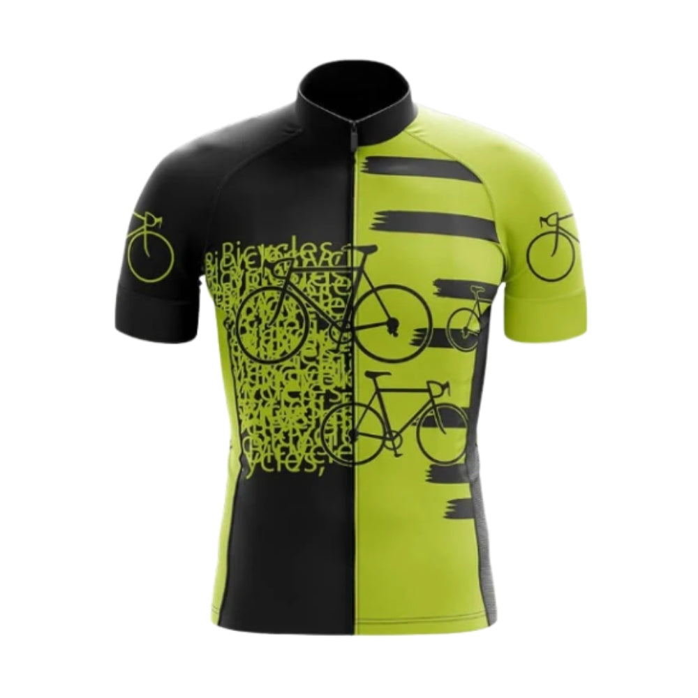 Bicycle Pattern Black And Lime Cycling Short Sleeve Jersey For Men, Bicycle Pattern Cycling Jerseys CG0704