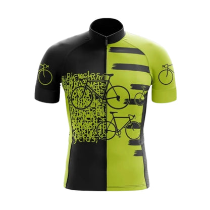Bicycle Pattern Black And Lime Cycling Short Sleeve Jersey For Men, Bicycle Pattern Cycling Jerseys CG0704