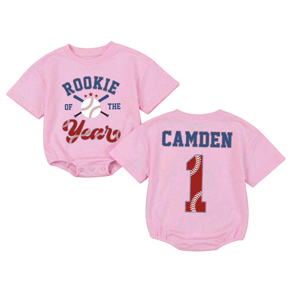 Personalized Rookie of the Year Baby T Shirt Romper, Custom Name Baseball 1st Birthday Baby Romper BB0196
