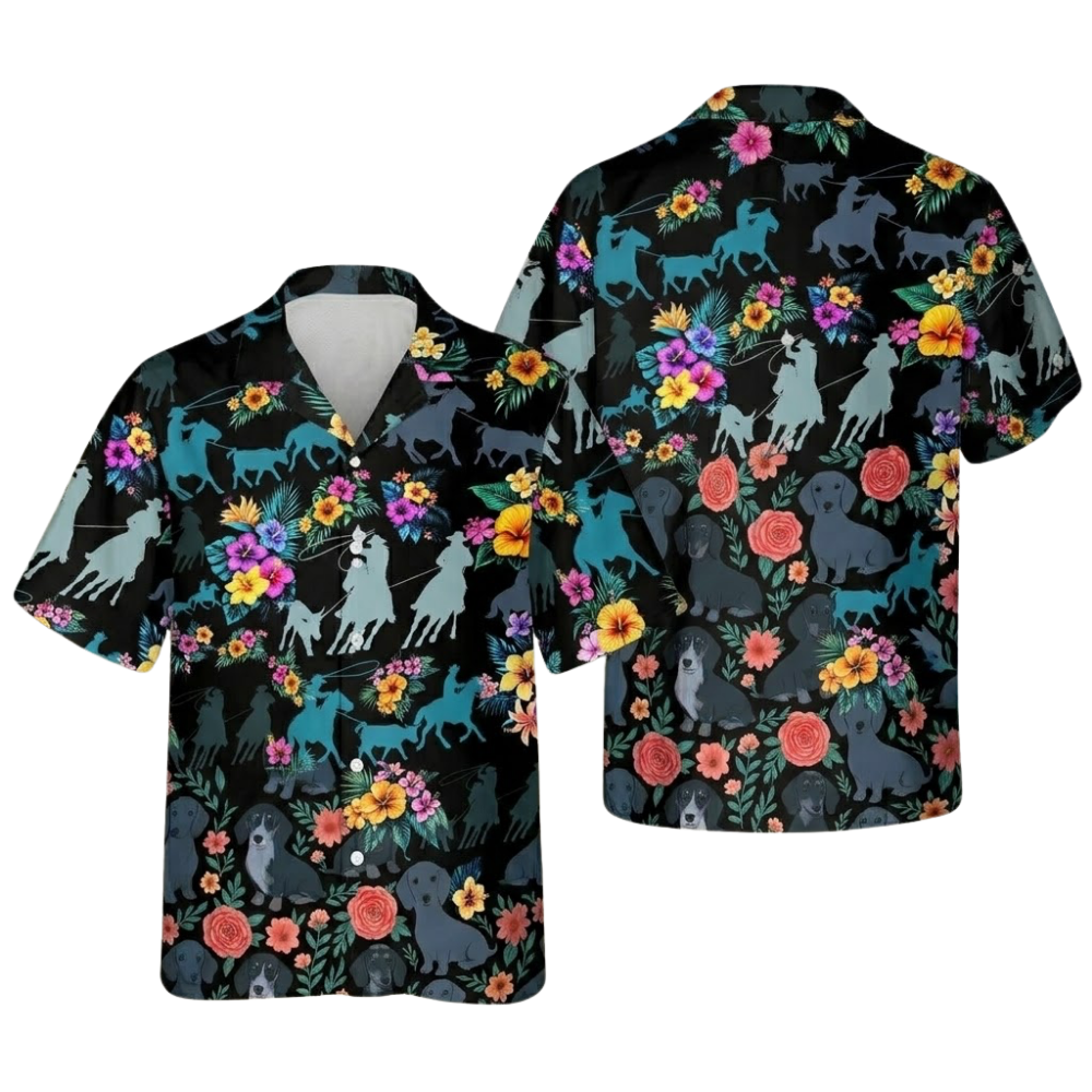 Team Roping Tropical Hawaiian Shirt For Men, Team Ropping Hawaiian Shirts HE0575