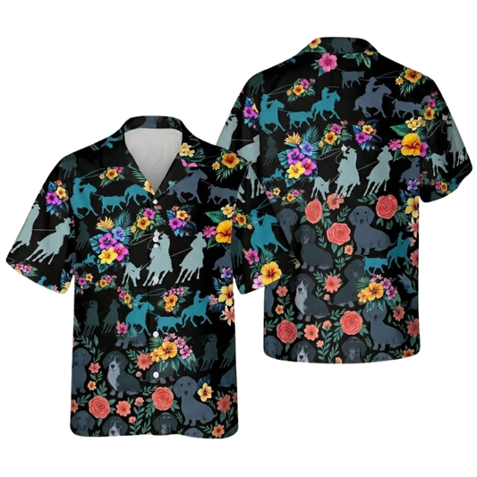 Team Roping Tropical Hawaiian Shirt For Men, Team Ropping Hawaiian Shirts HE0575