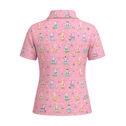 Women's Silly Goose Pink Golf Polo Shirt, Funny Goose Golf Shirts For Ladies GE0471