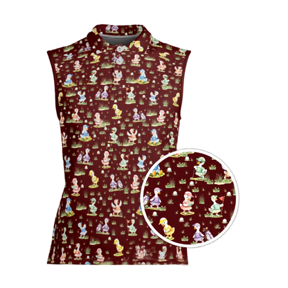 Pink Silly Goose Sleeveless Golf Shirts For Ladies, Women's Funny Goose Golf Shirts GE0472