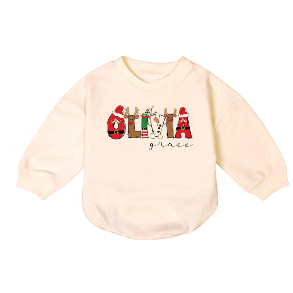 Custom Name Christmas Baby Romper Sweatshirt, Personalised Christmas Baby Romper BB0011