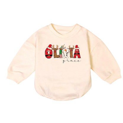 Custom Name Christmas Baby Romper Sweatshirt, Personalised Christmas Baby Romper BB0011