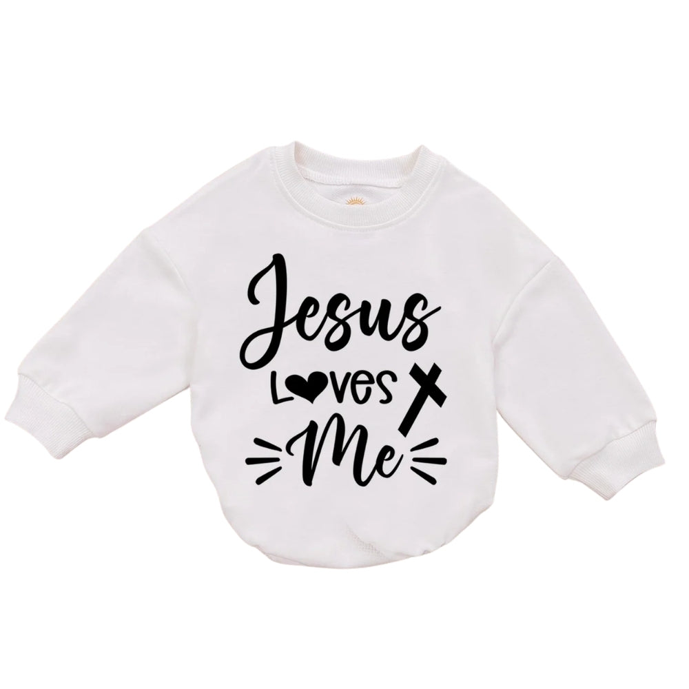 Jesus Loves Me Baby Romper Sweatshirt, Christian Baby Romper Sweatshirt BB0185