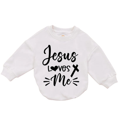 Jesus Loves Me Baby Romper Sweatshirt, Christian Baby Romper Sweatshirt BB0185