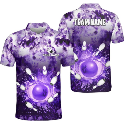 Custom Team Purple Splash Bowling Polo Shirt For Mens, Custom Bowling Shirt BZ0788