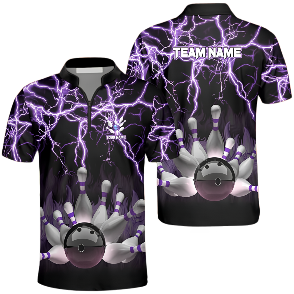 Custom Cyan Thunder Lightning Bowling Jersey Mens, Custom Team Thunder Bowling Shirts BZ0571